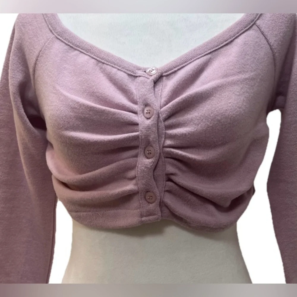 ZARA Soft Ruched V-Neck Crop Top Cardigan Lavender L